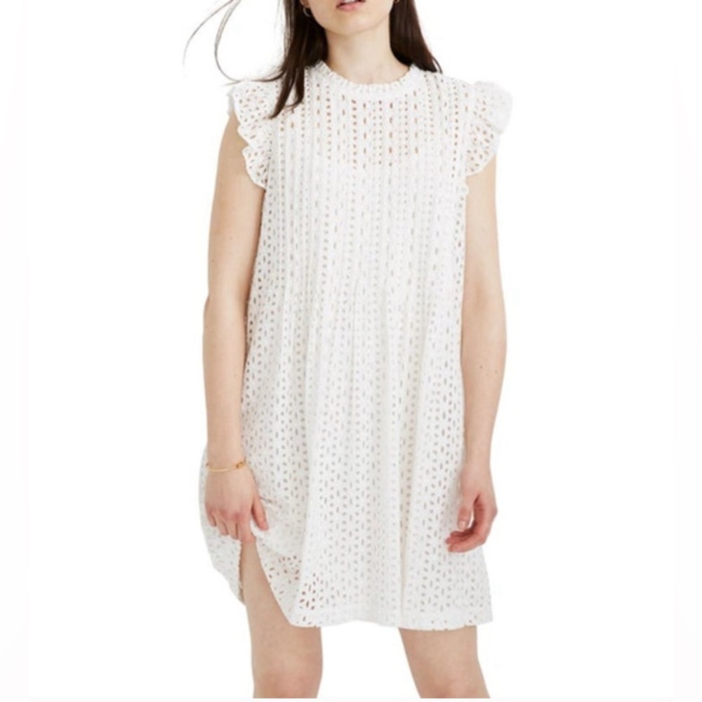 Madewell‎ Eyelet Ruffle Sleeve Pintuck Mini Dress, Size XS